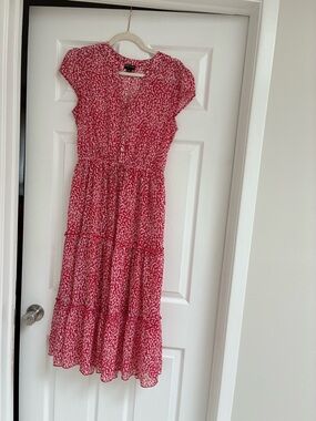 Girls' Floral Red/white Tiered Button-Front Dress